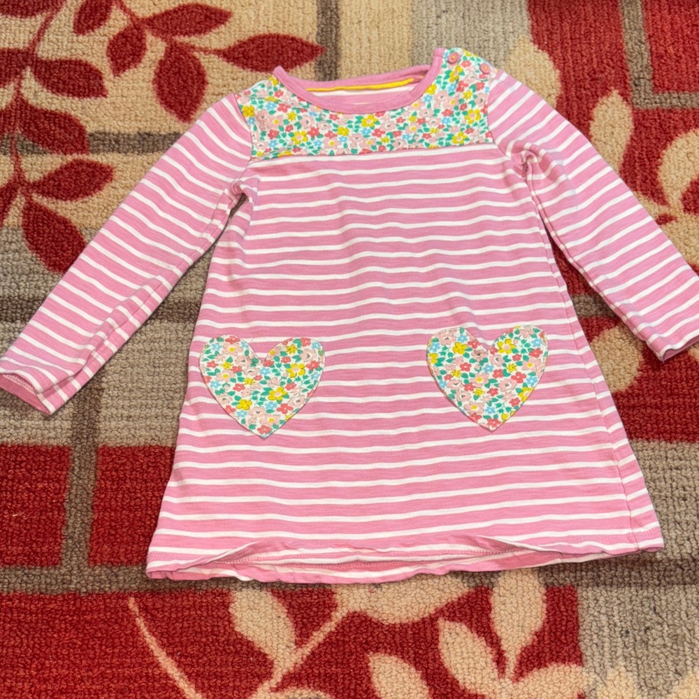 Mini Boden Pink Striped Dress with Floral Design